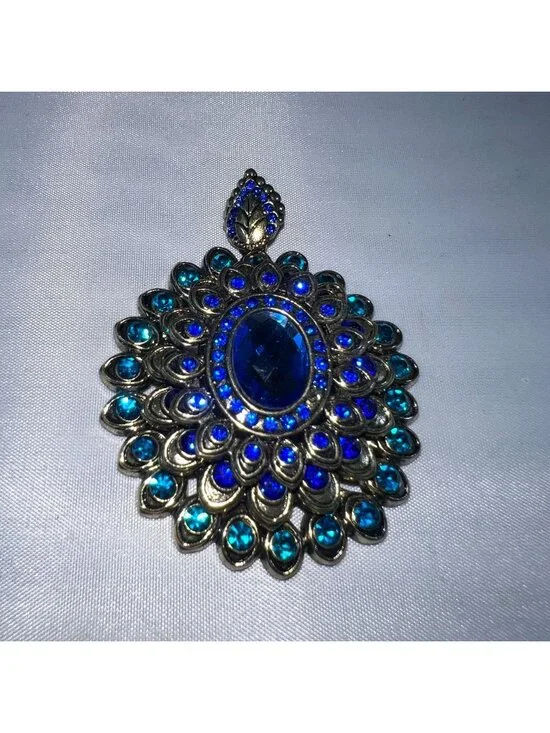 Blue Crystal Flower Pendant Necklace Jewelry Antique Style - Picture 1 of 3